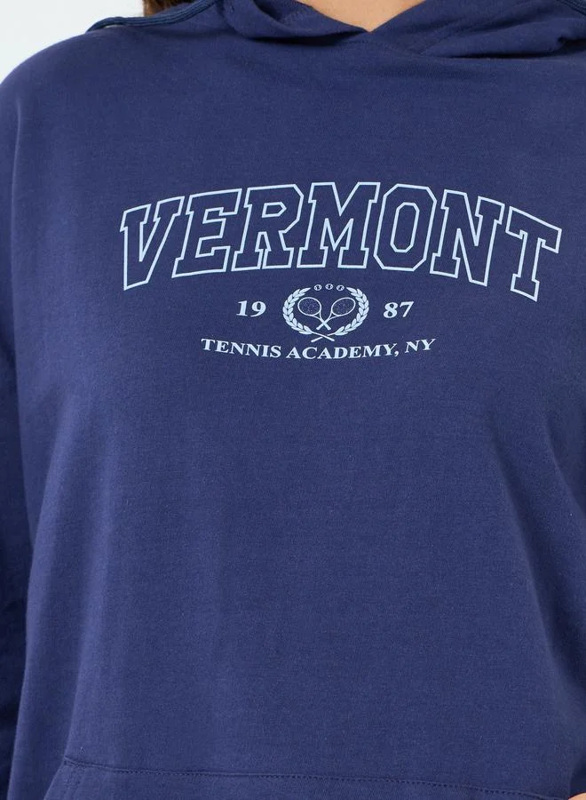 Styli Women Navy Blue Hoodie and Wide Leg Pants Co-Ords